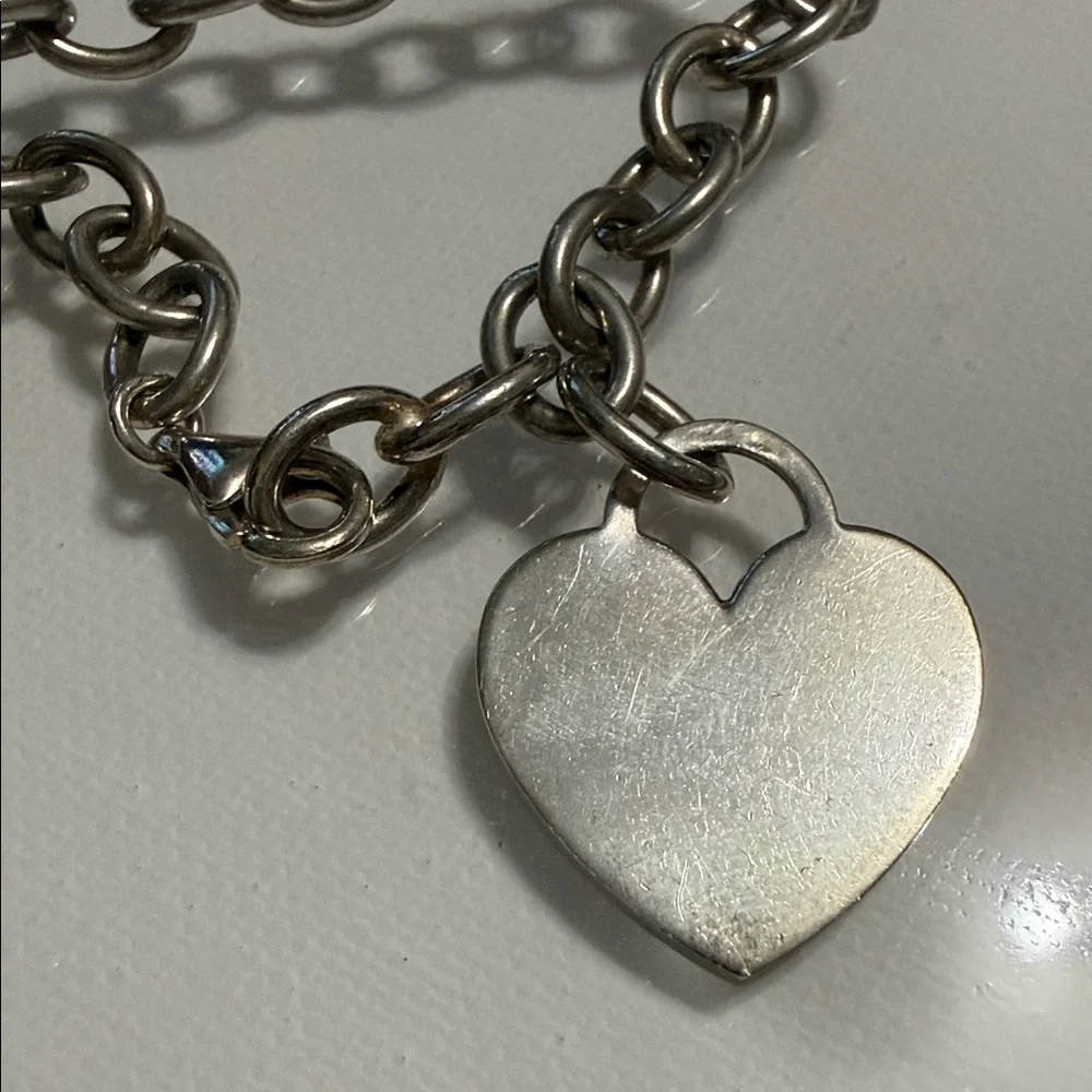 Sterling Silver 925 Italy Heart Charm Link with Clamp Opening Bracelet 7’
